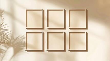 Simple Instagram post template with six blank squares arranged in three rows, minimalist ivory backdrop, and soft Photoshop-inspired shadow effects.