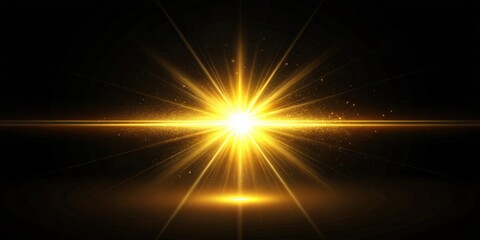 Obraz premium Golden Light Burst Radiating with Sparkling Dust and Glowing Rays on Black Background