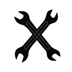 silhouette icon of two black wrenches crossed over each other.workshop equipment,logo,vector illustration on white background.