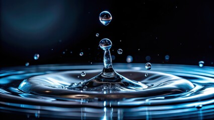 Water droplets falling onto a dark black background, creating a refreshing and calming atmosphere , darkness