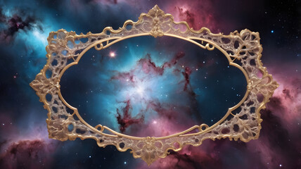 Decorative Frame Against Starry Nebula