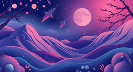 landscape with moon and stars