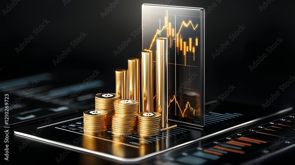 Aufkleber dynamic investment with vibrant upward financial charts graphs and currency symbols representing mar