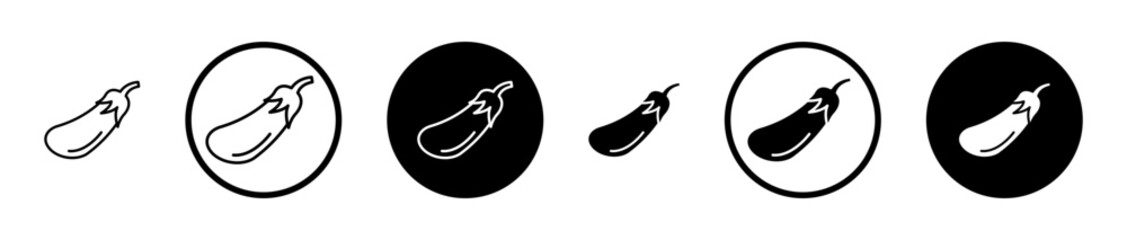 Aubergine icon set in black filled and stroke line style.