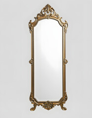 an ornate vintage style full length mirror isolated on a transparent background, smooth light, with white tones