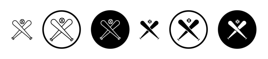 Baseball icons set in black filled and stroke line style