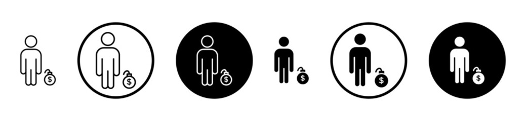 Debt icon set in black filled and stroke line style.