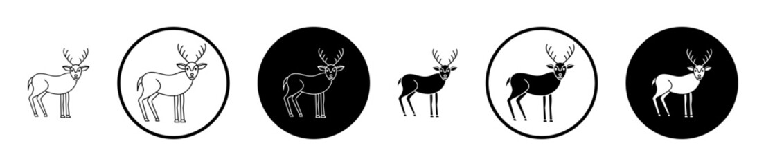 Deer icon set in black filled and stroke line style.