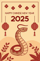 Obraz premium celebration of Chinese New Year 2025, highlighting the Year of the Snake. With bright colors and traditional elements like red lanterns and elegant snake motifs. Creaeted with generative AI.