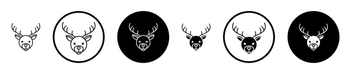 Deer rudolph icon set in black filled and stroke line style.
