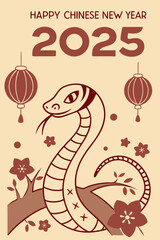 Obraz premium celebration of Chinese New Year 2025, highlighting the Year of the Snake. With bright colors and traditional elements like red lanterns and elegant snake motifs. Creaeted with generative AI.