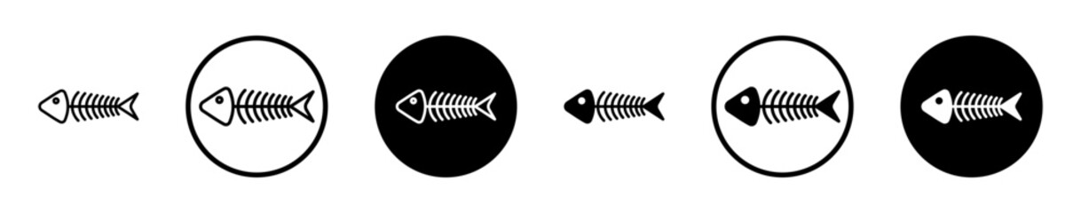 Fish bones icon set in black filled and stroke line style.