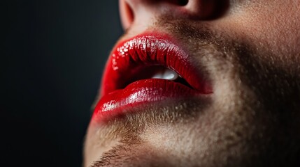 Fototapeta premium Man with Red Lipstick