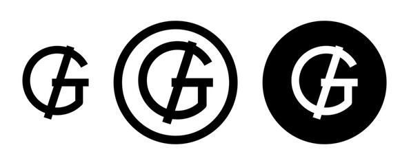 Guarani sign icon set in black filled and stroke line style.