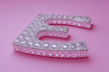 A close up of a letter E with a lot of diamonds