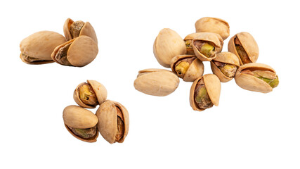 Tasty pistachios isolated on a white background.