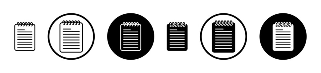Memo Pad icon set in black filled and stroke line style.