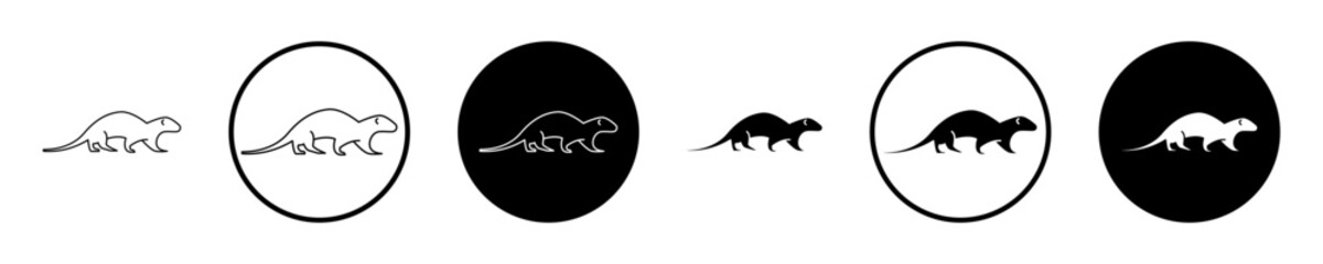Otter icon set in black filled and stroke line style.