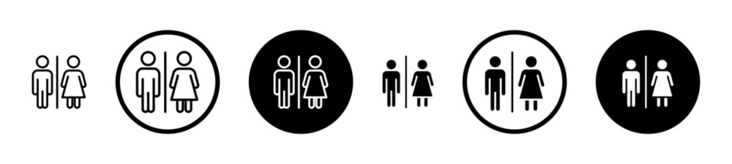 Restroom icon set in black filled and stroke line style.