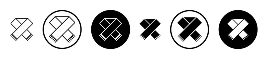 Scarf icon set in black filled and stroke line style.