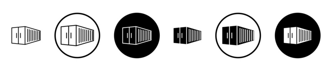 Shipping Container icon set in black filled and stroke line style.