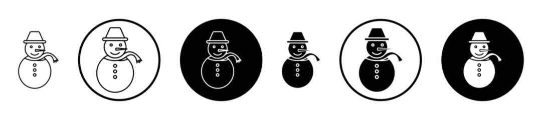 Snowman icon set in black filled and stroke line style.
