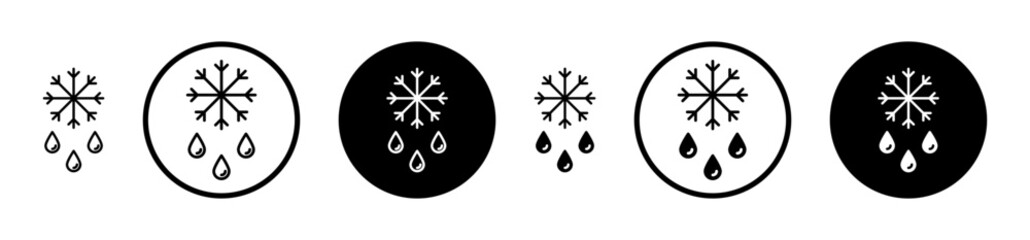 Snowflake droplets icon set in black filled and stroke line style.