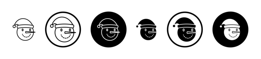 Snowman head icon set in black filled and stroke line style.