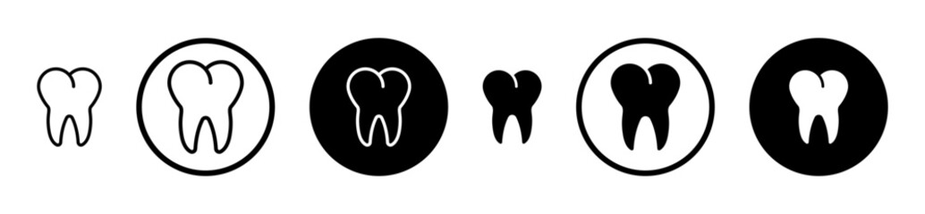 Teeth icon set in black filled and stroke line style.
