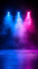 Obraz premium Stage lights, smoke, dark studio, concert backdrop