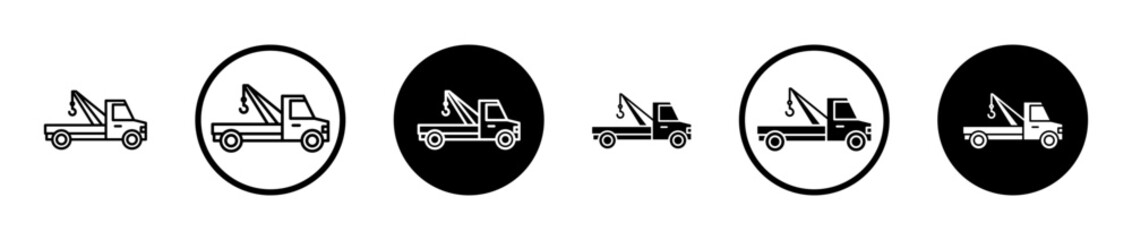 Tow truck icons set in black filled and stroke line style