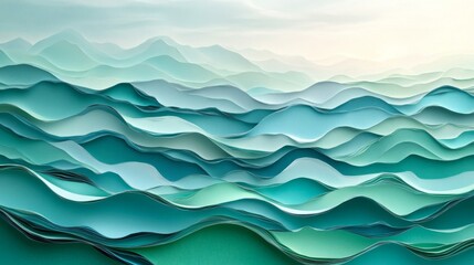 Fototapeta premium Abstract Layered Mountains in Shades of Blue and Green