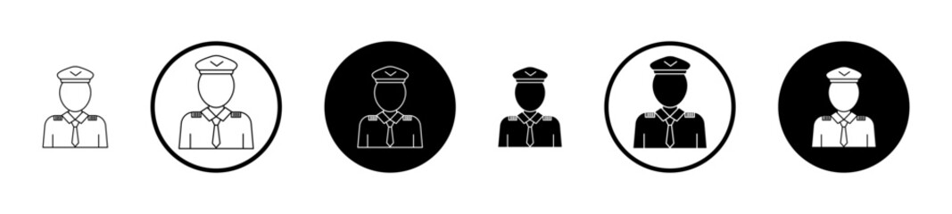 User pilot icon set in black filled and stroke line style.