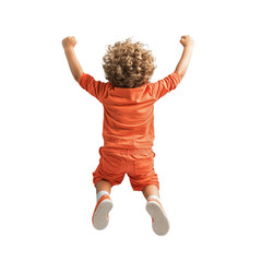 Joyful child jumping in orange outfit outdoor playground png image bright sunny day playful perspective