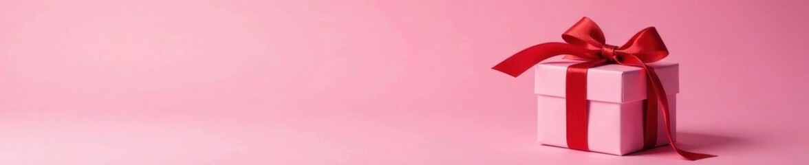 Obraz premium Gift box with red lipstick and ribbon on pink background open, open, gift box