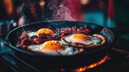 Fototapeta premium Chorizo and Eggs with Warm Tortillas