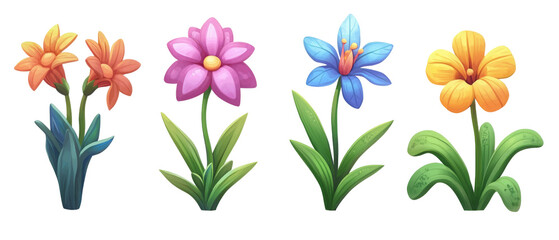 Colorful seasonal flowers in vibrant illustration, showcasing spring beauty