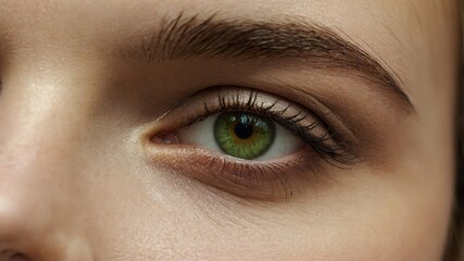 Obraz premium Close-up view of a person's captivating green eye with defined eyelashes and natural skin tones