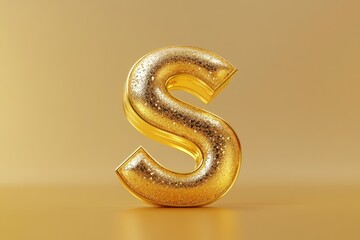 A gold letter S is sitting on a shiny surface