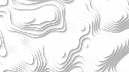 Abstract 3d wavy line paper cut white background. Topographic canyon geometric map relief texture with curved layers and shadow.