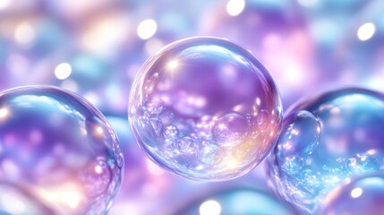 Shimmering translucent spheres with iridescent glow