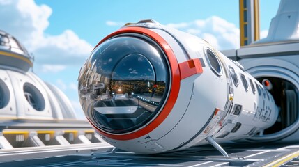 Fototapeta premium Futuristic Space Capsule with Reflections on a Bright Day