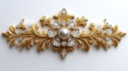 Obraz premium Gold ornate pearl jewel design, white background