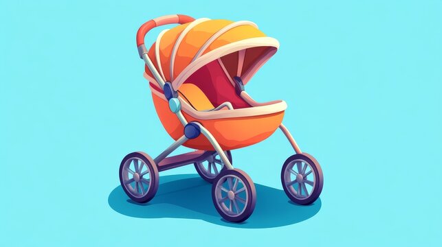 Baby stroller cartoon 3d vector icon