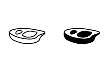 Meat icon set. Beef vector illustration. Steak symbol. BBQ sign. Raw meat isolated pictogram. Grilled steak icon.