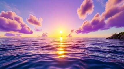 Fototapeta premium Serene Sunset Over Tranquil Ocean with Colorful Sky and Clouds