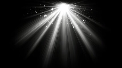 Obraz premium Brilliant lens flare with dazzling light rays and a soft glow on a black backdrop, emphasizing contrast and clarity.