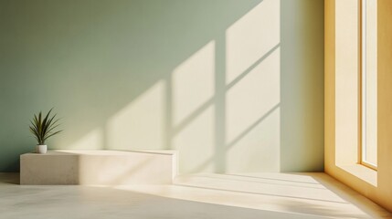Sunlit Minimalist Room Interior with Plant