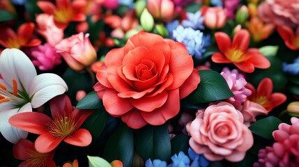 Obraz premium Vibrant Arrangement of Colorful Flowers in Full Bloom