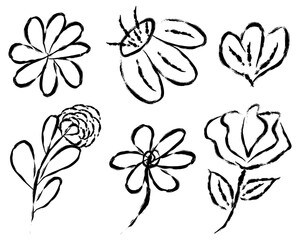 Collection of unique hand-drawn flower designs artistic brush stroke, ideal for art projects, invitations, or decorative purposes.